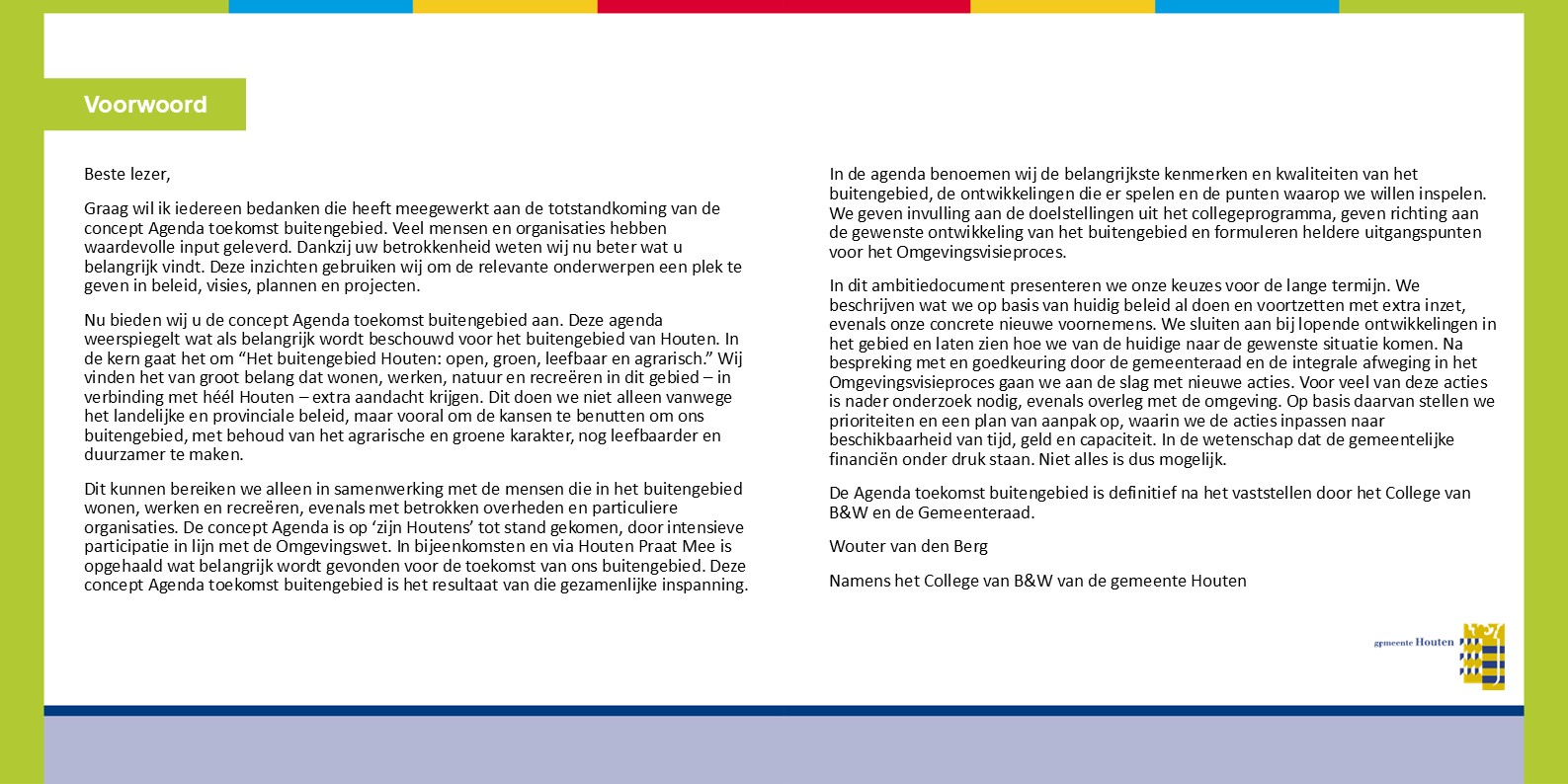 Voorwoord van wethouder Wouter van de Berg
